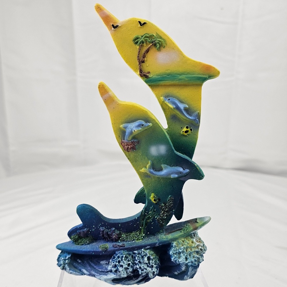 Dolphin Sculpture Ocean Sea Life‎ Art Coastal Decor Beachy Palm Tree